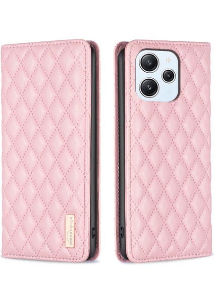 Xiaomi Redmi Için 12 4g Kart Tutucu Telefon Kapağı Anti-Çizelge Pu Deri Telefon Kılıfı-Pembe (Yurt Dışından)