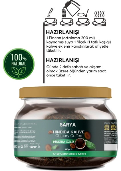 Hindiba Kahvesi Detox Kahve 1 Aylık - (60 Kullanım) Net 150GR