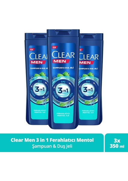 Men 3 In 1 Şampuan & Duş Jeli Ferahlatıcı Mentol Etkisi Saç Yüz Vücut Için 350 Ml X3 Adet