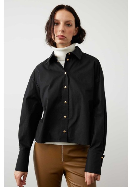 Poplin Çıtçıtlı Gömlek Siyah K2413565_001