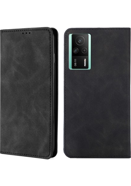 Xiaomi Için Redmi K60E 5g Şok Geçirmez Kasa Cep Telefonu Kapak Kartı Yuvası Standı Cilt Dokunuşu Flip Deri Telefon Kabuğu-Siyah (Yurt Dışından)