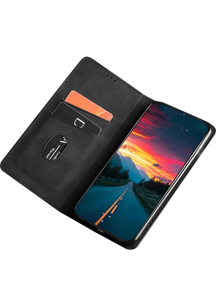 Xiaomi Için Redmi K60E 5g Şok Geçirmez Kasa Cep Telefonu Kapak Kartı Yuvası Standı Cilt Dokunuşu Flip Deri Telefon Kabuğu-Siyah (Yurt Dışından)