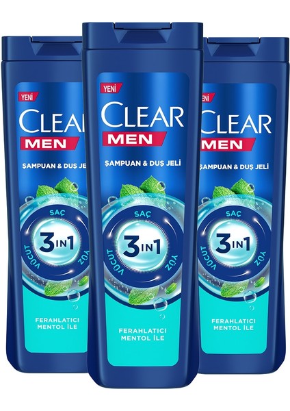 Men 3 In 1 Şampuan & Duş Jeli Ferahlatıcı Mentol Etkisi Saç Yüz Vücut Için 350 Ml X3 Adet