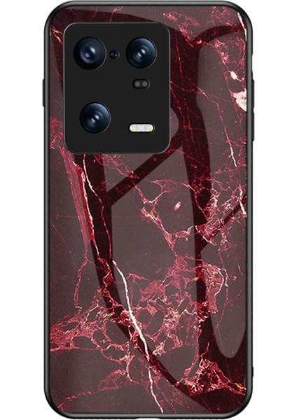 Xiaomi 13 Pro 5g Mermer Desen Baskı Temperli Cam Arka Kapak Pc+Tpu Anti-Çizelge Şok Geçirmez Koruyucu Telefon Kılıfı-Kan Kırmızı Mermer (Yurt Dışından)
