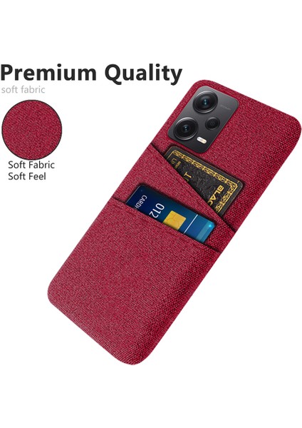 Xiaomi Redmi Için Note 12 Pro+ 5g Kumaş Doku Telefon Geri Kapak 2 Kart Yuvası ile Slim Fit Cep Telefonu Koruyucu Kılıf-Kırmızı (Yurt Dışından)