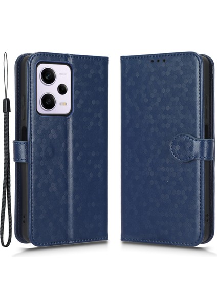 Xiaomi Redmi Için Flip Folio Telefon Kılıfı Note 12 Pro+ 5g Dot Desen Basılı Pu Deri Cüzdan Stand Anti-Çizelge Cep Telefon Kapağı Kayışlı-Koyu Mavi (Yurt Dışından)