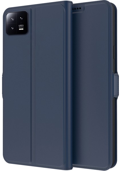 Xiaomi 13 Pro 5g Pu Deri Flip Folio Telefon Kapak Kartı Tutucu Iç Tpu Manyetik Stand Çekme Dayanıklı Telefon Kılıfı-Mavi (Yurt Dışından)
