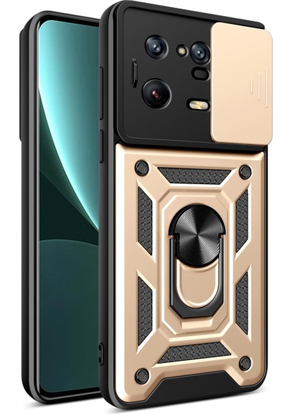 Xiaomi 13 Pro 5g Ring Tutucu Kickstand Telefon Kılıfı Pc+Tpu Slayt Kamera Koruyucu Arka Kapak-Altın (Yurt Dışından)