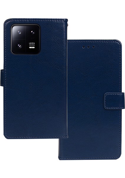 Xiaomi 13 Pro 5g Çılgın At Dokusu Pu Deri Stand Manyetik Toka Şok Geçirmez Telefon Cüzdan Kapağı-Mavi (Yurt Dışından)
