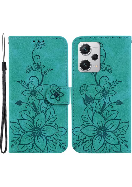 Xiaomi Redmi Için Note 12 Pro+ 5g Telefon Deri Kılıf Stand Cüzdan Baskılı Zambak Çiçek Telefon Kapağı-Yeşil (Yurt Dışından)