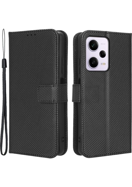 Xiaomi Redmi Için Note 12 Pro+ 5g Elmas Doku Telefon Kılıfı Pu Deri Stand Cüzdan Anti-Çizelge Akıllı Telefon Kapağı-Siyah (Yurt Dışından)