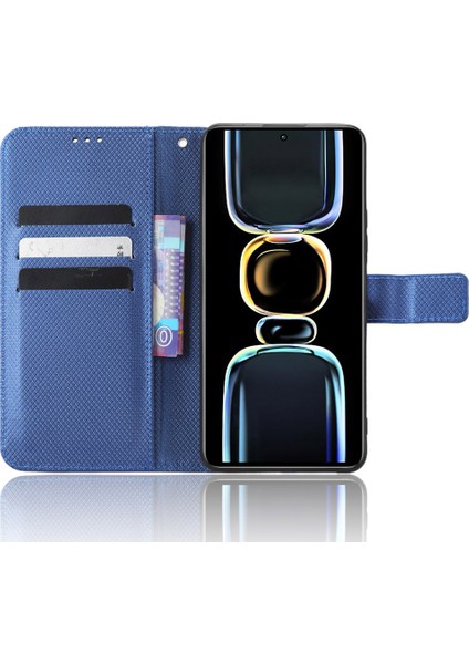 Xiaomi Için Telefon Deri Kapağı Redmi K60E 5g Elmas Doku Stand Cüzdan Telefon Kılıfı-Mavi (Yurt Dışından)