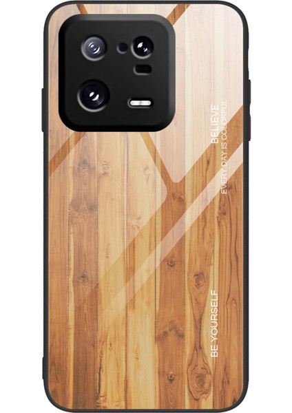 Xiaomi 13 Pro 5g Ahşap Desenli Telefon Kılıfı Temperlenmiş Cam+Tpu Şok Geçirmez Telefon Kapağı-Kahverengi (Yurt Dışından)
