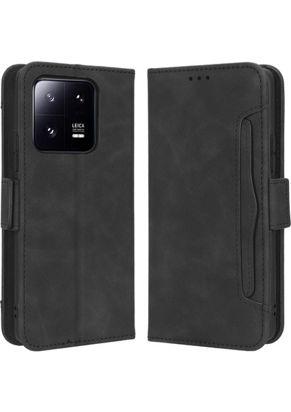 Xiaomi 13 Pro 5g Için Pu Deri Telefon Kılıfı Çoklu Kart Yuvası Manyetik Çizgiye Karşı Koruyucu Koruyucu Telefon Kapağı Cüzdan Stand-Siyah (Yurt Dışından)