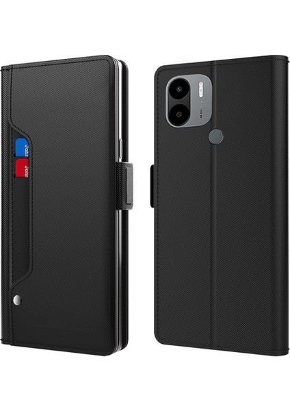 Xiaomi Için Poco C51 4g Pu Deri Stand Kılıf Kılıf Tutucu Telefon Kapağı Ayna-Siyah (Yurt Dışından)