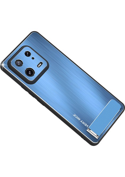 Xiaomi 13 Hibrid Zırh Kickstand Telefon Kasası Fırçalanmış Alüminyum Alaşım Tpu Çerçeve Kapağı-Mavi (Yurt Dışından)