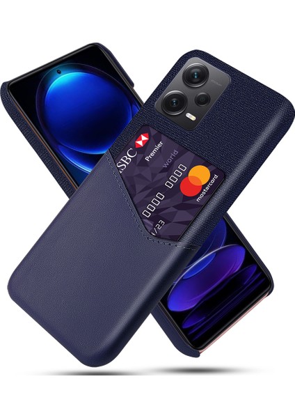 Xiaomi Için Redmi Note 12 Pro+ 5g Kart Tutucu Kumaş Doku Telefon Kasası Pu Derılı Sert Pc Telefon Kapağı-Mavi (Yurt Dışından)