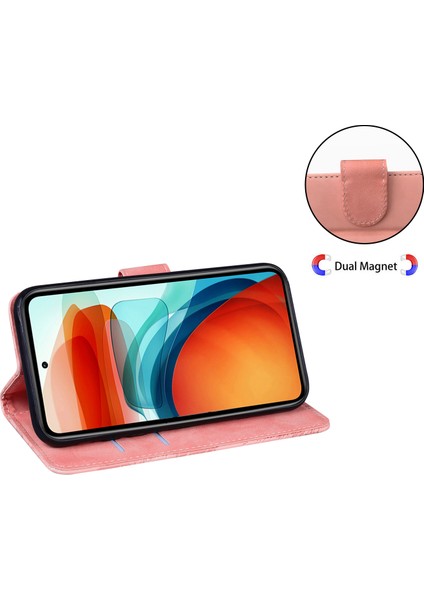 Xiaomi Redmi Için Note 12 Pro+ 5g Deri Telefon Kılıf Cüzdan Stand Butterfly Desen Baskı Kapağı-Pembe (Yurt Dışından)