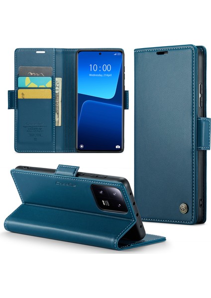 Xiaomi 13 Pro 5g Pu Deri Flip Kapak Rfıd Engelleme Cüzdan Telefon Kılıfı-Mavi (Yurt Dışından)