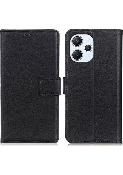 Xiaomi Redmi Için 12 4g Dokulu Şok Geçirmez Telefon Kapağı Pu Deri Cüzdan Stand Akıllı Telefon Kılıfı-Siyah (Yurt Dışından)
