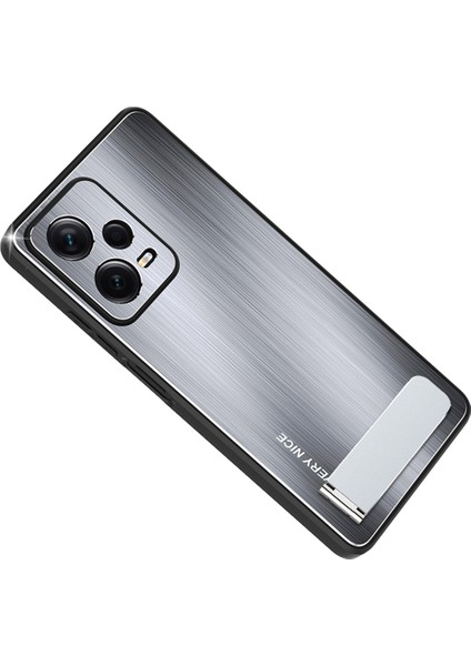 Xiaomi Redmi Için Note 12 Pro+ 5g Kickstand Telefon Kılıfı Tpu Çerçeve Alüminyum Alaşım Geri Fırçalanmış Kapak-Gümüş (Yurt Dışından)