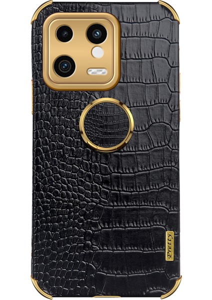 Xiaomi 13 5g Halka Kickstand Elektraptaşlama Telefon Kılıfı Yumru Döyel Timsah Doku Pu Deri Kaplamalı Tpu Kapak-Siyah (Yurt Dışından) fiyatları