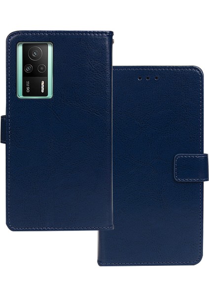 Xiaomi Redmi K60E 5g Için Çılgın At Doku Telefon Kılıfı Manyetik Kapatma Cüzdan Stand Pu Deri Telefon Kabuğu-Mavi (Yurt Dışından)