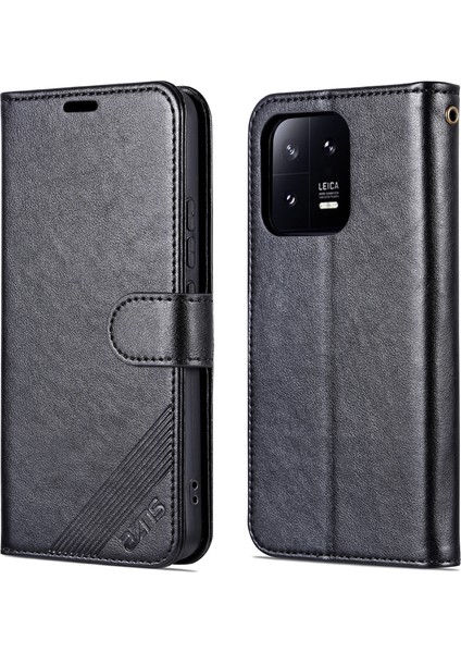 Xiaomi 13 Pro 5g Şok Geçirmez Telefon Için Flip Cüzdan Kılıf Anti-Çizgi Pu Deri Telefon Kapağı Görüntüleme Standı-Siyah (Yurt Dışından)