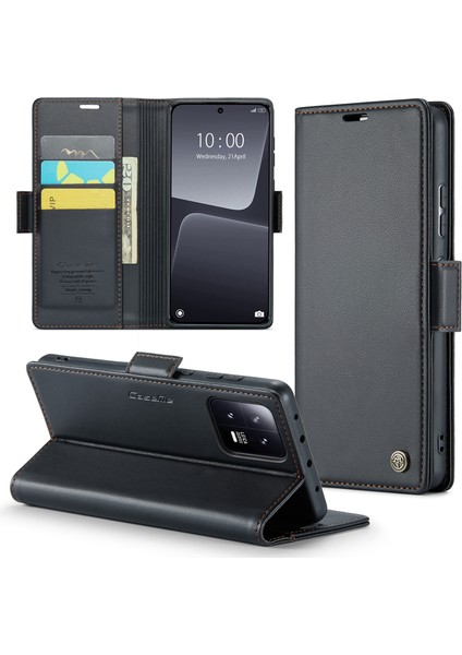 Xiaomi 13 Pu Deri Kapak Rfıd Engelleme Koruyucu Kılıf-Siyah Önleyici (Yurt Dışından)