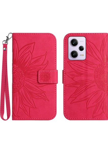 Xiaomi Redmi Için Note 12 Pro+ 5g/not 12 Explorer 5g HT04 Bırakın Kanıtı Flip Case Ayçiçeği Basılı Cüzdan Cilt Deri Deri Deri Deri Stand Manyetik Telefon Kapağı El Kayışı Ile-Gül (Yurt Dışından)