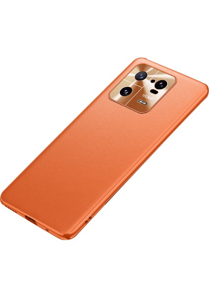 Xiaomi 13 Pro 5g Pu Deri Kaplamalı Tpu+Pc Hibrid Kapak Damla Geçirmez Koruyucu Telefon Kılıfı-Turuncu (Yurt Dışından)