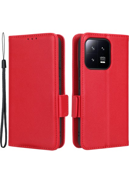 Xiaomi 13 Pro 5g Çift Manyetik Toka Litchi Dokusu Flip Deri Telefon Kılıf Cüzdan Stand Koruyucu Telefon Kapağı-Kırmızı (Yurt Dışından)