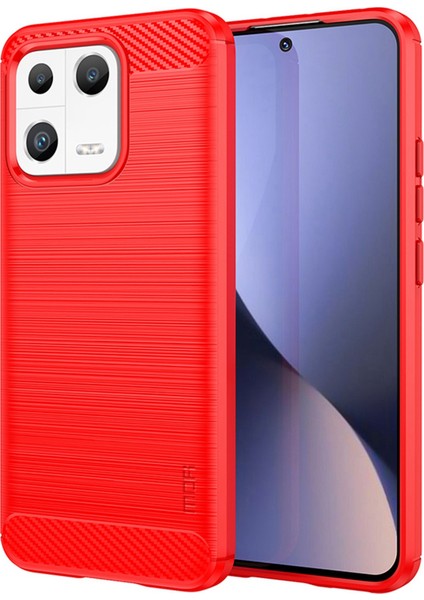 Xiaomi 13 Için Telefon Kılıfı Damla Geçirmez Karbon Fiber Doku Yumuşak Tpu Fırça Telefon Kapağı-Kırmızı (Yurt Dışından)