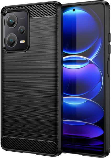 Xiaomi Redmi Için Note 12 Pro+ 5g Anti-Fall Arka Kabuk Karbon Fiber Doku Tpu Koruyucu Telefon Kapağı Fırçalanmış Cep Telefon Kılıfı-Siyah (Yurt Dışından)