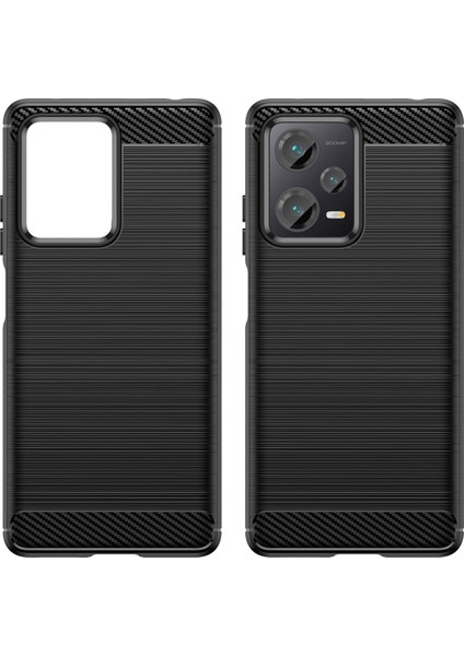 Xiaomi Redmi Için Note 12 Pro+ 5g Anti-Fall Arka Kabuk Karbon Fiber Doku Tpu Koruyucu Telefon Kapağı Fırçalanmış Cep Telefon Kılıfı-Siyah (Yurt Dışından)