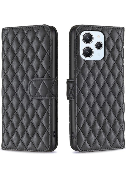 Xiaomi Redmi Için 12 4g Cüzdan Cep Telefonu Kılıfı Baskılı Deri Stand Akıllı Telefon Kapağı-Siyah (Yurt Dışından)