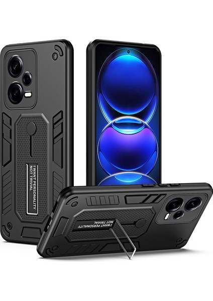 Xiaomi Redmi Için Note 12 Pro+ 5g Telefon Kapağı Kickstand Pc+ Tpu Akıllı Telefon Telefon Kılıfı-Siyah (Yurt Dışından)