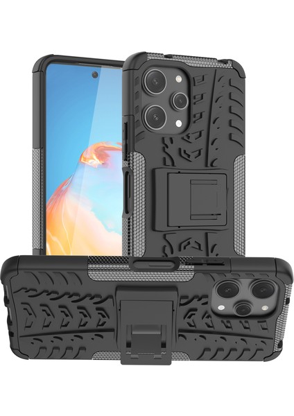 Xiaomi Redmi Için 12 4g Şok Geçirmez Lastik Desen Pc+Tpu Telefon Vaka Kickstand Telefon Kapağı-Siyah (Yurt Dışından)
