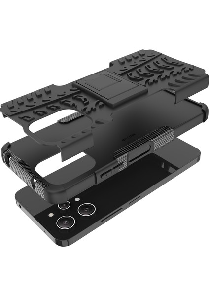 Xiaomi Redmi Için 12 4g Şok Geçirmez Lastik Desen Pc+Tpu Telefon Vaka Kickstand Telefon Kapağı-Siyah (Yurt Dışından) fiyatları