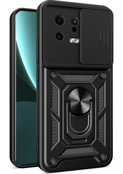 Xiaomi 13 5g Ring Tutucu Kickstand Pc+Tpu Hibrit Kılıf Önleyici Anti-Drop Telefon Kapağı Slayt Kamera Koruması-Siyah (Yurt Dışından)
