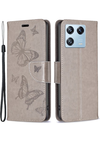 Xiaomi 13 Pro 5g Pu Deri Baskılı Kelebekler Için Telefon Kılıfı Stand-Gri (Yurt Dışından)