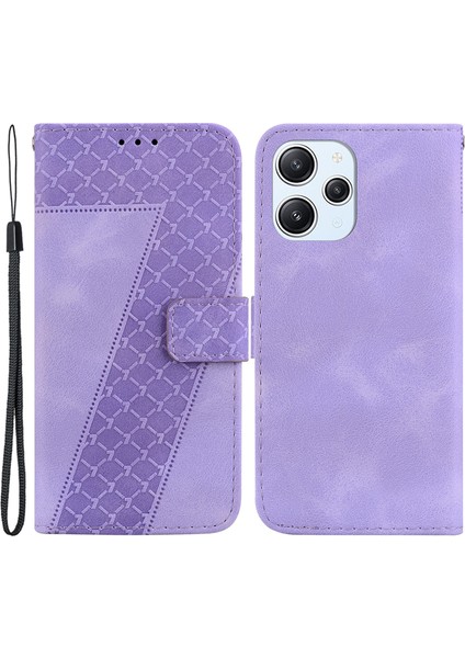 Xiaomi Redmi Için 12 4g 7 Şekilli Deri Cep Telefonu Kasası Koruyucu Cüzdan Standı Kapağı-Mor (Yurt Dışından)