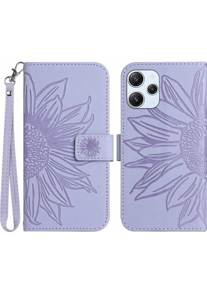 Xiaomi Redmi Için 12 4g Baskılı Cüzdan Telefon Kılıfı El Kayışı ile Deri Stand Kapağı-Light Purple (Yurt Dışından)