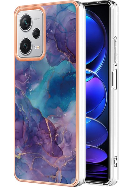 Xiaomi Redmi Için Note 12 Pro+ 5g Elektraplatma Telefon Kapağı Imd 2.0mm Mermer Desen Tpu Kasası-Mor (Yurt Dışından)