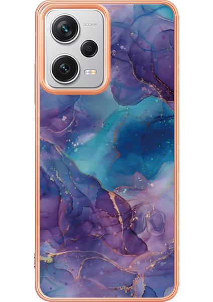 Xiaomi Redmi Için Note 12 Pro+ 5g Elektraplatma Telefon Kapağı Imd 2.0mm Mermer Desen Tpu Kasası-Mor (Yurt Dışından)