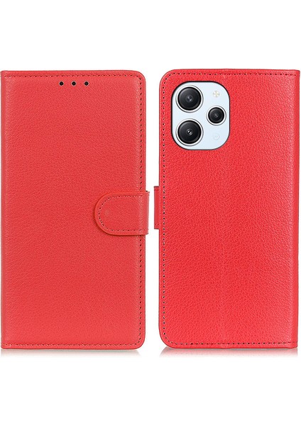 Xiaomi Redmi Için 12 4g Cüzdan Stand Kapağı Klasik Litchi Doku Pu Deri Deri Şok Geçirmez Telefon Kılıfı-Kırmızı (Yurt Dışından)