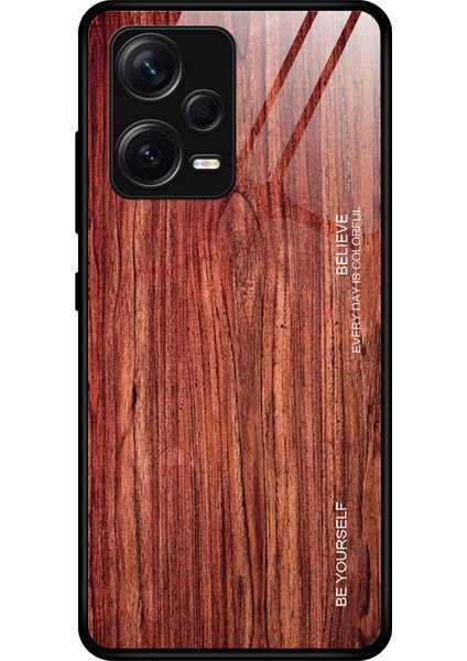 Xiaomi Redmi Için Note 12 Pro+ 5g Geri Koruyucu Ahşap Desen Temperli Cam Kabuk Damla Dayanıklı Telefon Kılıfı Tpu Çerçeve Koruyucu Kapak-Şarap Kırmızısı (Yurt Dışından)
