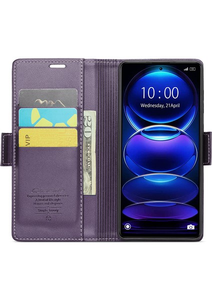 Xiaomi Redmi Için Note 12 Pro+ 5g Litchi Doku Cüzdan Standı Pu Pu Deri Rfıd Engelleme Telefon Kapağı-Mor (Yurt Dışından)