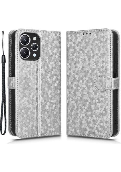 Xiaomi Redmi Için 12 4g Baskı Dot Desen Telefon Kapağı Pu Deri Stand Cüzdan Telefon Kabuğu-Gümüş (Yurt Dışından)