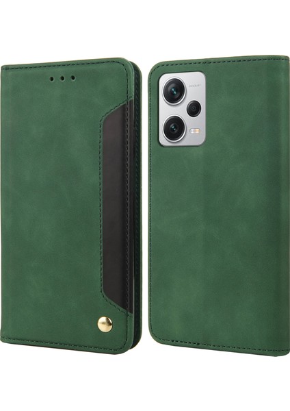 Xiaomi Redmi Için Note 12 Pro+ 5g Deri Telefon Kılıfı Renk Ekleme Cilt Doku Stand Cüzdan Telefon Kapağı-Yeşil (Yurt Dışından)